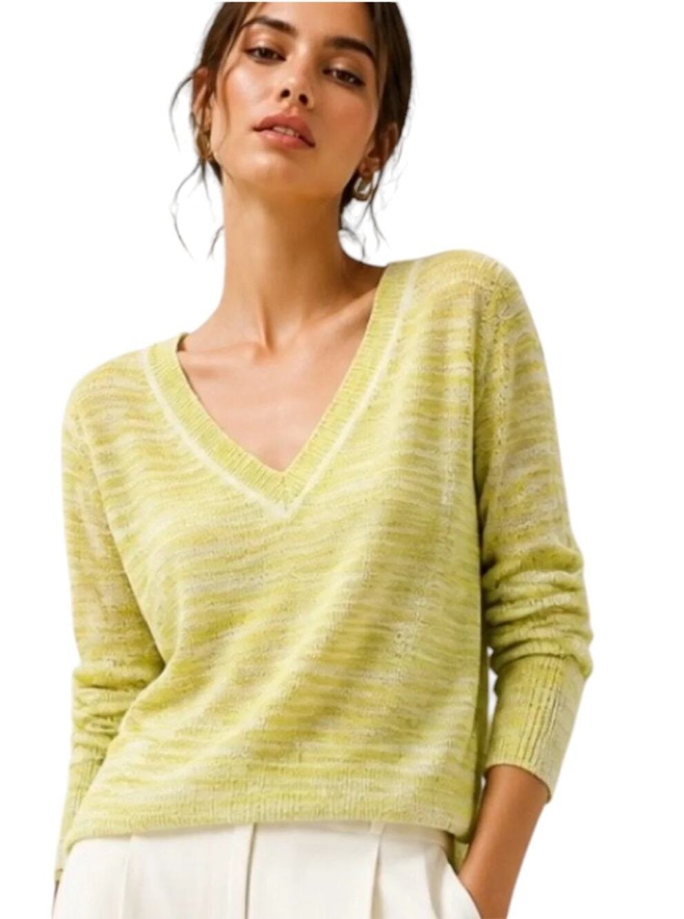 Anthropologie x Moth Yellow Marled V Neck Pullover Sweater